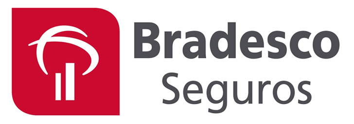 Logotipo da Bradesco Seguros com um símbolo gráfico e o nome da empresa em destaque.