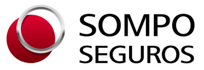 Logotipo da Sompo Seguros, apresentando um círculo vermelho e o nome 'SOMPO SEGUROS' em letras pretas.